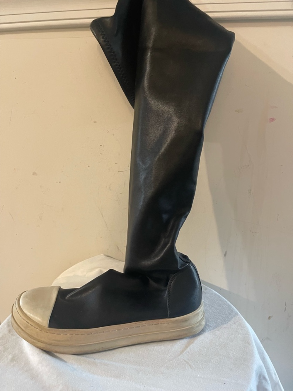 Rick Owens Over-the-Knee Thigh Leather Sneakers Boots